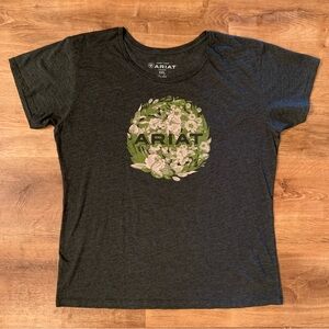 Ariat Women’s XXL Graphic Short Sleeve Tee Shirt Top Gray Green Cream Floral